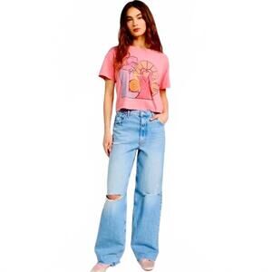 MOTHER Jeans Women's Love Cupid Tee Short Sleeve Pink T-Shirt Size XS
